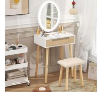 YU YUSING Petite Coiffeuse 60cm Largeur avec Miroir Ovale LED et Tabouret