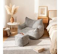 YU YUSING Pouf Poire Adulte XXL avec Repose-Pieds Intégré, Fauteuil Confortable de Lecture Gaming et Détente, pour Salon, Chambre, Polyvalent, Moderne, Velours Nuage, Petit Espace, Charge 150kg Gris