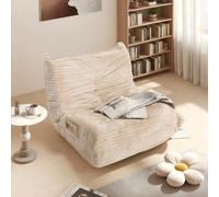 YU YUSING Pouf Salon en Flanelle XXL avec Poche de Rangement, Fauteuil de Lecture Paresseux avec Dossier, Gros Pouf Poire pour Adultes, Petit Canapé, Mousse Confortable Haute Densité, Chambre, Beige