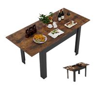 YU YUSING Table Bois Salle à Manger Extensible Rectangle 105-150cm, Table de Cuisine avec Rallonge pour 4 à 6 Personnes, Cadre Métallique Robuste, pour Salon, Bureau, Petit Espace, Marron Rustique