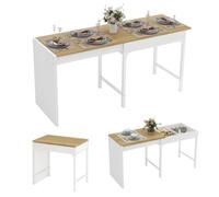 YU YUSING Table Console Extensible 80-160cm avec Rangement Caché | Table Pliante Cuisine pour 2-6 Personnes, Table à Manger en Bois avec Rallonge, Salle à Manger, Cadre Fer, Blanc et Naturel