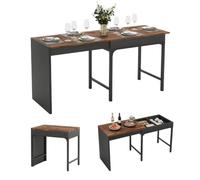 YU YUSING Table Console Extensible 80-160cm avec Rangement Caché | Table Pliante Cuisine pour 2-6 Personnes, Table à Manger en Bois avec Rallonge, Salle à Manger, Cadre Fer, Marron et Noir