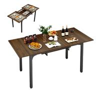 YU YUSING Table Salle à Manger Extensible Rectangle avec Rangement 110-149cm, Table de Cuisine en Bois avec Rallonge pour 4-6 Personnes, Cadre Métallique Robuste, Petit Espace, Marron Rustique