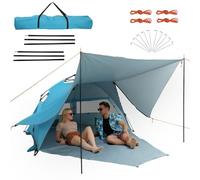 YU YUSING Tente Familiale de Camping Pop-Up avec Grand Auvent Anti-UV, 2-3 Places, Protection UPF50+ & Imperméable PU300mm, Abri de Plage, 3 Fenêtres en Maille Moustiquaire, pour Plage, Camping,Bleu