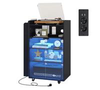 YU YUSING Vitrine en Verre pour Collection avec Éclairage RGB 20 Couleurs, 8 Étagères, Prise Intégrée et roulettes, Meuble CD Chaine HiFi, Meuble Platine Vinyle, Étagères Réglables, DVD, Salon