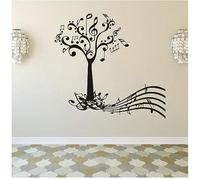YU56 Autocollant mural en vinyle amovible Motif arbre de musique et notes de clés Décoration murale Abstrait vie musicale