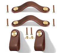 Yuaaoh Poignée Cuir Pour Meubles 4 Pièces Poignée de Tiroir en Cuir Poignées Cuir de Placard Boutons de Porte de Tiroir en Cuir Poignée en Cuir 13,8cm Marron