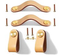 Yuaaoh Poignée en Cuir Pour Meubles - 4 Pièces de Tiroir et Placard, Boutons de Porte, 13,8cm, Couleur Chair