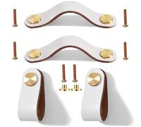 Yuaaoh Poignée en Cuir Pour Meubles - 4 Pièces de Tiroir et Placard, Boutons de Porte, 13,8cm, Crème Blanc