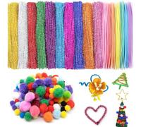 Yuaerbuo 400PCS Cure Pipe Chenilles avec 150PCS Pompons, Fil Chenille 17 Couleurs, Cure-pipes Multicolores Chenille Loisir Creatif, Pipe Cleaners pour Bricolage et Décorations de Noël - 30cm