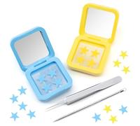 Yuaerbuo 64 PCS Pimple Patch Bouton Etoile, Pimple Acne Anti-Boutons étoiles pour le Visage, Star Patch Comprend étui Miroir Portable, Extracteur de Comédons et Pince à épiler à Bout Droit