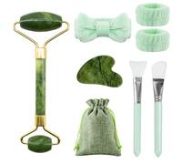 Yuaerbuo Guasha pour Visage, Rouleau de Massage, Appareil Massage Visage, Kit Massage Gua Sha Masseur Pierre Visage, Jade Roller Kits avec Sacs de Rangement/Outils (Vert Jade)