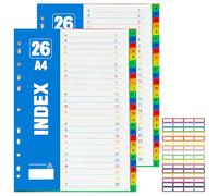 Yuaerbuo Lot de 2 Intercalaires Classeur A4 Alphabétique avec 1 Étiquettes Couleur (64 autocollants), Intercalaires Classeur A4 Plastique A-Z Intercalaire Alphabétique pour le Bureau la Maison