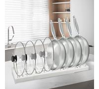 Yuaerbuo Rangement Tiroir Cuisine Organisation Casserole avec 10 Séparateurs Réglables, 32-57cm Range Couvercle Casserole Extensible Support Couvercle Casseroles Tiroir pour Poêles à Frire (Blanc)
