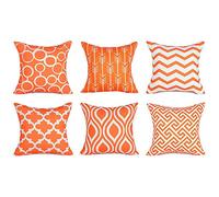 YUAFOAE Lot De 6 DéCoratif Housse De Coussin 45X45 Motif Geometrique Imprimé Home Decoratif Vintage Doux Taie Oreiller Coton Et Lin Maison Salon Chambre pour Canapé (45x45, Orange)