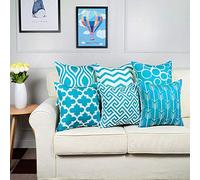 YUAFOAE Lot De 6 DéCoratif Housse De Coussin 45X45 Motif Geometrique Imprimé Home Decoratif Vintage Doux Taie Oreiller Coton Et Lin Maison Salon Chambre pour Canapé (45x45, Bleu)