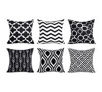 YUAFOAE Lot De 6 DéCoratif Housse De Coussin 45X45 Motif Geometrique Imprimé Home Decoratif Vintage Doux Taie Oreiller Coton Et Lin Maison Salon Chambre pour Canapé (45x45, Noir)