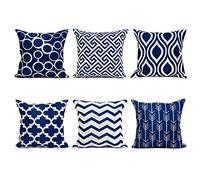 YUAFOAE Lot De 6 DéCoratif Housse De Coussin 45X45 Motif Geometrique Imprimé Home Decoratif Vintage Doux Taie Oreiller Coton Et Lin Maison Salon Chambre pour Canapé (45x45, Bleu Marine)