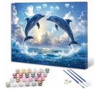 Yuammgxi Animaux Peinture Numero Enfant, 50x70 cm Peinture Numero Adulte Dauphin Canevas Adulte Enfant Débutant Facile DIY de Kit avec Acrylique et Pinceaux, Paint by Numbers pour Femme Cadeau Y3-532