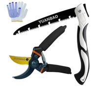 YUANBAO Kit d'élagage de jardin, sécateur bypass de 21,6 cm + scie à main pliable de 25,4 cm + gants adhésifs en coton, sécateurs de jardin de précision, coupe-plantes, ciseaux de jardinage