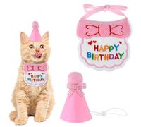 Yuanchu Chapeau et Bavoir d'Anniversaire pour Chat, Ensemble de Décoration pour Chat, Chiot, Chaton, Fête d'Anniversaire