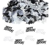 Yuanchu Confettis noirs et argentés « Happy Birthday » pour décorations de table, gothiques cool, fournitures de fête pour hommes, anniversaires de mariage, punk, grotesques, loisirs créatifs (15 g, 3