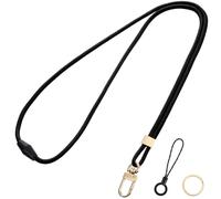 Yuanchu Cordon long en nylon avec mousqueton - Avec clip rotatif en métal - Porte-badge - Avec anneau porte-clés et fermoir pour carte d'identité scolaire, Noir , 20