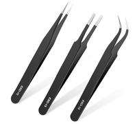 Yuanchu Ensemble de pinces ESD, 3 pinces de précision en acier inoxydable, pincettes antistatiques professionnelles, sécurité non magnétique pour ordinateurs, réparations électroniques, bijoux, travau