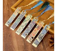 Yuanchu Lot de 6 marque-pages en métal avec pompon, marque-page en métal creux doré sur le thème de la peinture à l'huile, marque-pages esthétiques, cadeaux pour les amateurs de livres, écrivains,