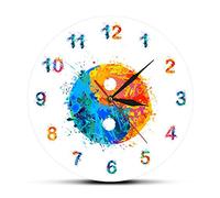 yuandd Aquarelle Ying Yang Symbole Mur Art Horloge Horloge Murale Design Moderne Harmonie Et Équilibre Décor Décor À La Maison