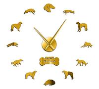 yuandd Barzoï Bricolage Miroir Autocollants Chiffres Horloge Murale Moderne lévrier Russe sans Cadre Grande Montre Murale Cadeau Or 37 Pouces(90cm)