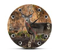 yuandd Forêt Cerf Arbre Horloge Murale Cerf Caméra Big Buck Ronde Horloge Murale Chasse Décor Animal Art Chasse Cadeaux