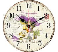 yuandd Horloge Murale Décorative Pays Français Fleur De Lavande sur Étain Maison Jardin Beauté Fleur Romantique Shabby Chic Bois Rond Horloge Murale (40cm)
