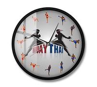 yuandd Muay Thai Job Art Moderne Silencieux Horloge Murale Thai Boxe Combat Décor À La Maison Thaïlande Amant d'art Martial Amant Suspendu Montre Murale (Cadre en Métal)