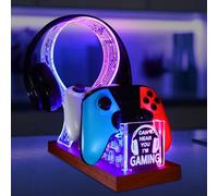 YuanDian Cadeau de Joueur pour Adolescent, Can't Hear You I'm Gaming - Support de Manette en Bois Acrylique avec veilleuse LED Bleue et Rose