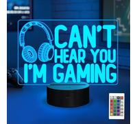 YuanDian Veilleuse Can't Hear You I'm Gaming pour jeux vidéo - Cadeau amusant - Illusion 3D - 16 couleurs changeantes - Contrôle tactile et télécommande pour hommes, joueurs