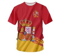 YuanDiann 2024 Européen Football Coupe T Shirts Espagne Ventilateurs Encourager Sport Casual Homme Femme Enfants Drapeau National Impression Manche Courte Séchage Rapide Respirant Tee Shirt 8# L