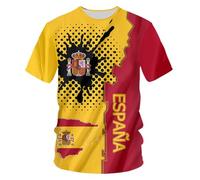 YuanDiann 2024 Européen Football Coupe T Shirts Espagne Ventilateurs Encourager Sport Casual Homme Femme Enfants Drapeau National Impression Manche Courte Séchage Rapide Respirant Tee Shirt 7# M