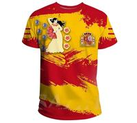 YuanDiann 2024 Européen Football Coupe T Shirts Espagne Ventilateurs Encourager Sport Casual Homme Femme Enfants Drapeau National Impression Manche Courte Séchage Rapide Respirant Tee Shirt 4# S