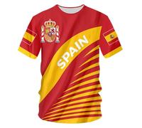YuanDiann 2024 Européen Football Coupe T Shirts Espagne Ventilateurs Encourager Sport Casual Homme Femme Enfants Drapeau National Impression Manche Courte Séchage Rapide Respirant Tee Shirt 9# S