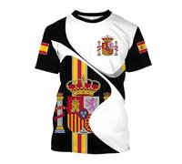 YuanDiann 2024 Européen Football Coupe T Shirts Espagne Ventilateurs Encourager Sport Casual Homme Femme Drapeau National Impression Manche Courte Col Rond Respirant Séchage Rapide Tee Shirt 3# 2XS