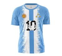 YuanDiann Enfants Argentine Remporte T-Shirts Commémoratifs 3 étoiles Drapeau Impression 2022 Coupe du Monde Football Manches Courtes Col Rond Maillot 3# 130