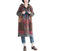 YuanDiann Femme Automne Hiver Robe en Sweat Shirt Longue Pull a Capuche Manches Longues Robes Pull Large Littérature Art Style Rétro Impression Oversize Sweat Long Robe A Capuche 14# Café