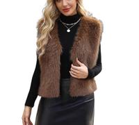 YuanDiann Gilet en fausse fourrure pour femme - Automne et hiver - Décontracté - Mode élégant - Col en V - Gilet en fourrure synthétique - Chaud - Sans manches - Cadeau, café, S