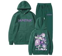 YuanDiann Huntrix Ensemble de 2 sweats à capuche et pantalon de jogging avec impression de dessin animé Survêtement décontracté sport décontracté doublure en velours pour femme homme adolescent