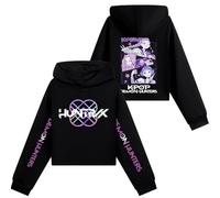 YuanDiann Huntrix Ensemble sweat à capuche court + pantalon de jogging, 2 pièces, sport, décontracté, confortable, imprimé cropped, haut à capuche et pantalon, cadeau pour filles et garçons, Noir