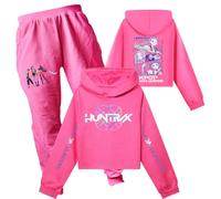 YuanDiann Huntrix Ensemble sweat à capuche court + pantalon de jogging, 2 pièces, sport, décontracté, confortable, imprimé cropped, haut à capuche et pantalon, cadeau pour filles et garçons, Rose 2