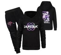YuanDiann Huntrix Survêtement 2 pièces pour enfant - Sweat à capuche et pantalon de jogging - Survêtement imprimé - Cadeau pour filles et garçons, Noir Lot 2, 130