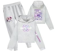 YuanDiann Huntrix Sweat à capuche et pantalon de jogging pour enfant 2 pièces Sport décontracté confortable imprimé Cropped Top Pull court à capuche & pantalon pour fille garçon cadeau, Gris 2# Set