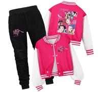 YuanDiann Huntrix Veste de baseball courte imprimée pour enfant Motif bouton Cardigan Sport Décontracté Pas de boulochage Cadeau pour garçons et filles, Ensemble rose, 140